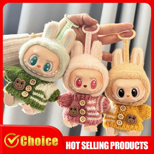 Labubu Sitting Party Dolls - Adorable Mini Plush Toy with Bunny Jumper