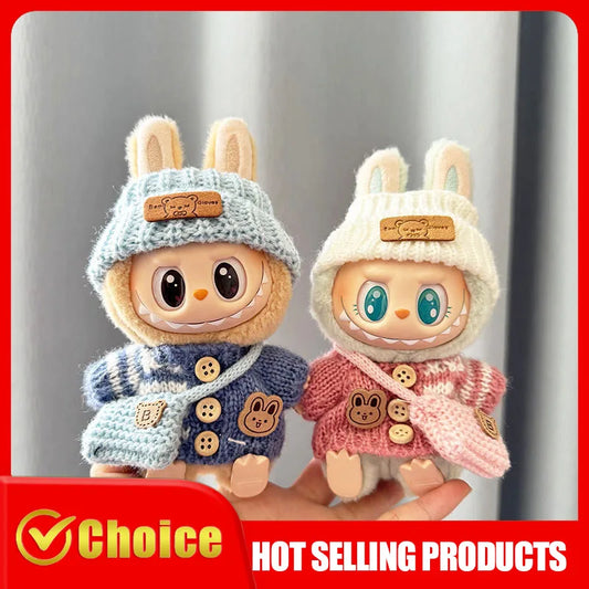 Labubu Sitting Party Dolls - Adorable Mini Plush Toy with Bunny Jumper