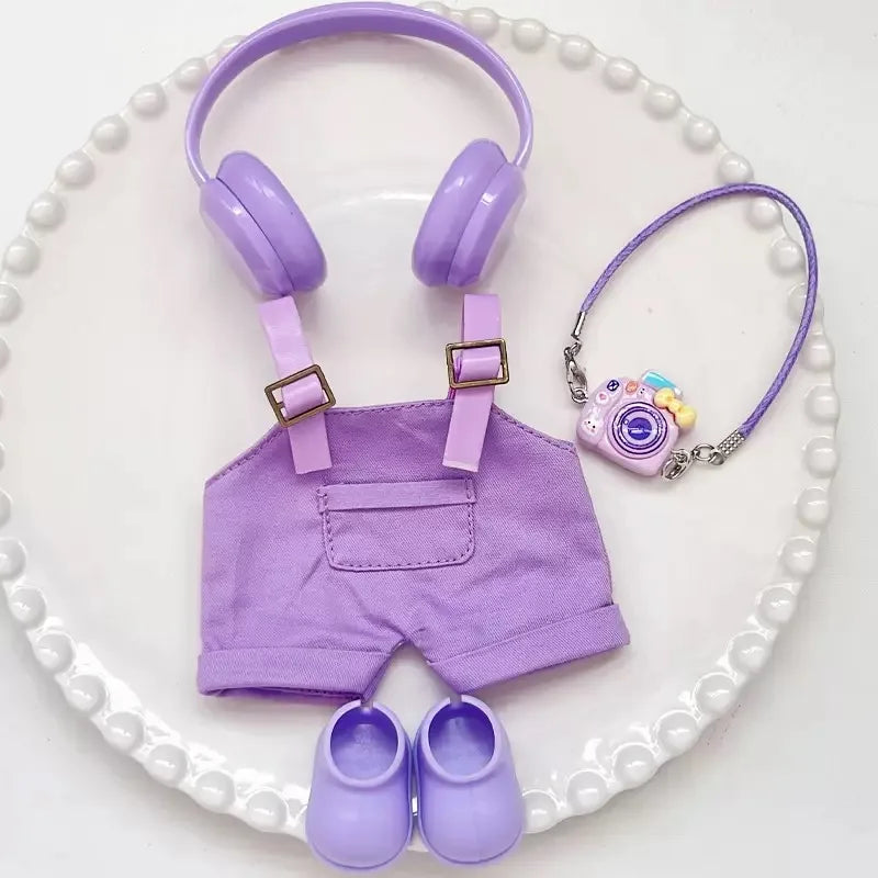 Labubu Outfit Set – Headphones, Pants, Belt & Accessories (17cm Doll Size)