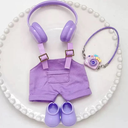Labubu Outfit Set – Headphones, Pants, Belt & Accessories (17cm Doll Size)